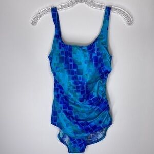 Vintage Jantzen Blue Teal Mermaid One Piece Swimsuit Size 8 90s